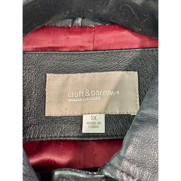 Y2K Genuine Leather Jacket Womens 1X Black 90s Minimalist Whimsy Sleek Classic - Picture 7 of 16